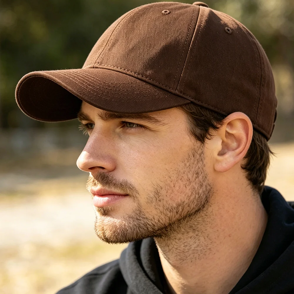 Classic Cotton Baseball Cap of Various colours -Brown - Adjustable Snapback, Solid Color Everyday Hat - Image 2