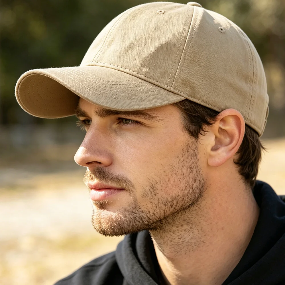 Classic Cotton Baseball Cap of Various colours -Khaki - Adjustable Snapback, Solid Color Everyday Hat - Image 2